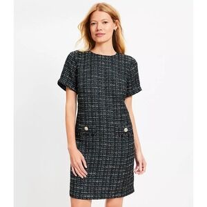 Loft Metallic Tweed Fringe Pocket Mini Dress Sze 12 Black Multi Whimsygoth Fairy